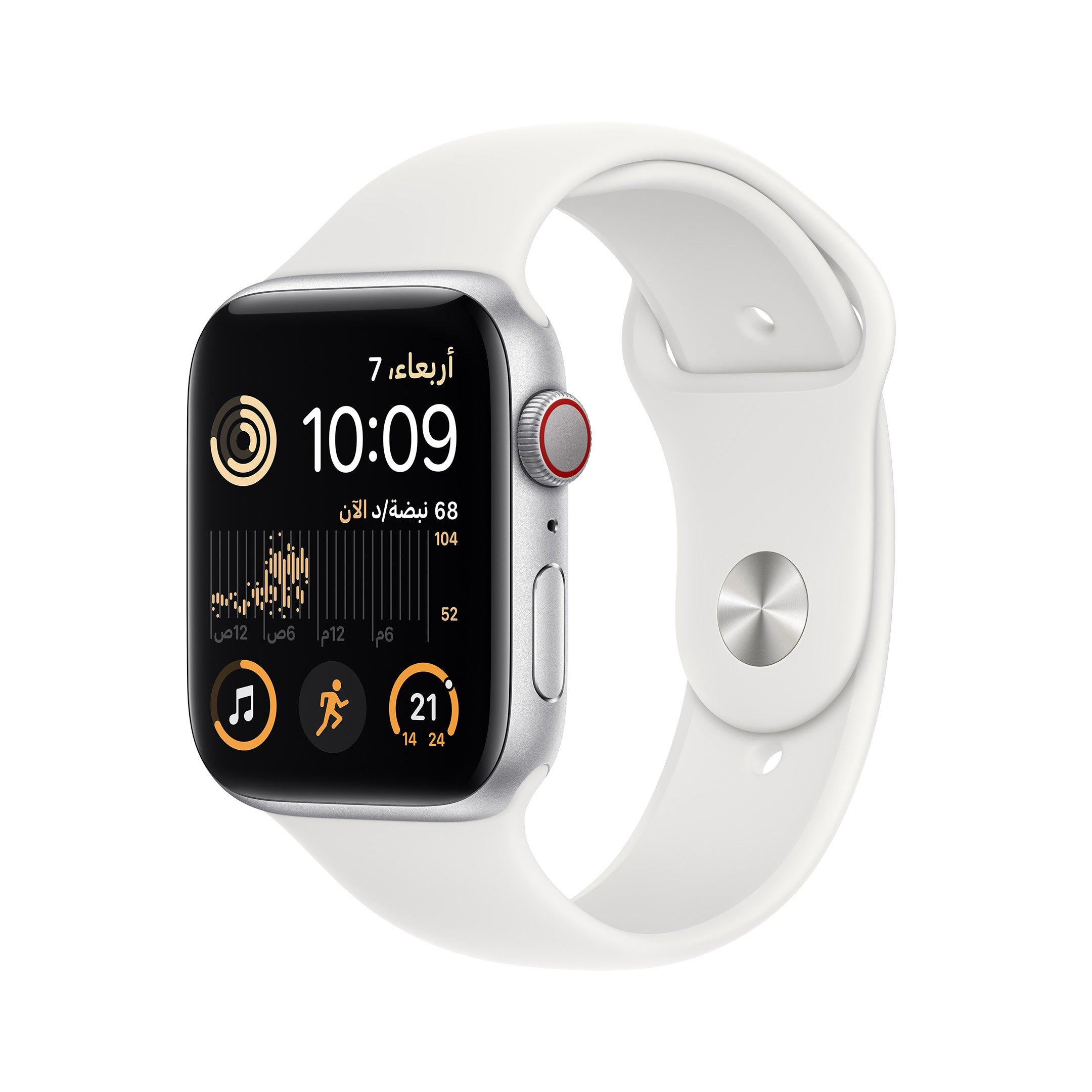 Apple Watch SE 2nd Gen GPS Cellular 44mm Silver Case with White Sport Band eXtra